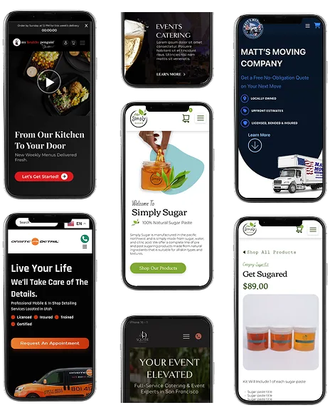 Creative website designs displayed on mobile phones